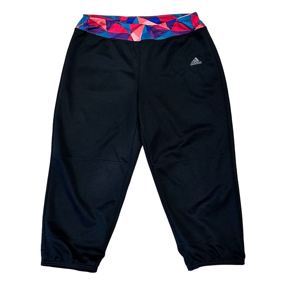 Adidas Aeroready Leggings Capri Girls Youth Black Multicolor Waistband Xl